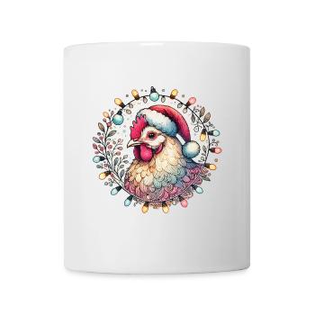 Coq de Noël avec des guirlandes lumineuses - Mug blanc - blanc - Devant