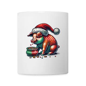 Weihnachtliche Völlerei mit Weihnachtsschwein - Tasse - Weiß - Vorne