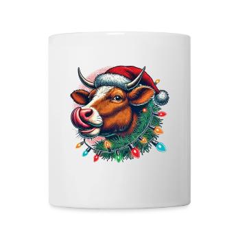 Weihnachten Lustige Kuh Mit Lichterkette - Tasse - Weiß - Vorne