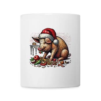 Gieriges Weihnachtsschwein Mit Mütze - Tasse - Weiß - Vorne