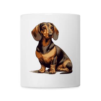 Sitzender Dackel - Tasse - Weiß - Vorne