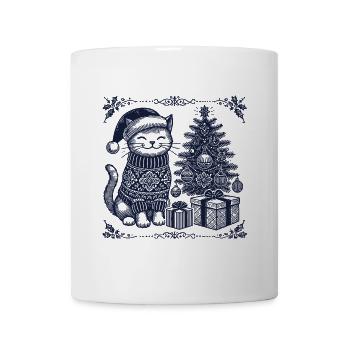 Drôle de chat Noël rétro vintage - Mug blanc - blanc - Devant