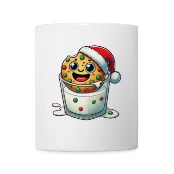 Fröhlicher Keks Mit Weihnachtsmütze - Tasse - Weiß - Vorne