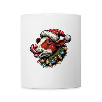 Weihnachten Lustige Kuh Mit Lichterkette - Tasse - Weiß - Vorne