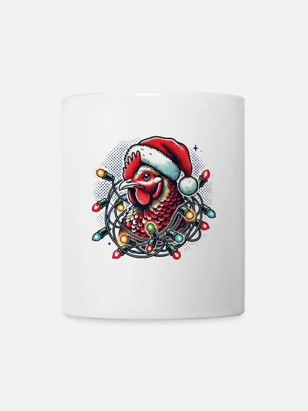 Weihnachtshuhn Mit Lichterkette - Tasse - Weiß