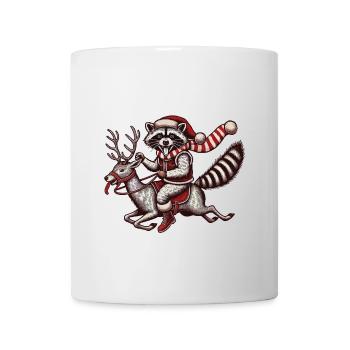 Wild Christmas raccoon on reindeer journey - Mug - white - Front