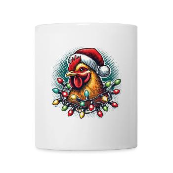Coq de Noël drôle avec des guirlandes lumineuses - Mug blanc - blanc - Devant