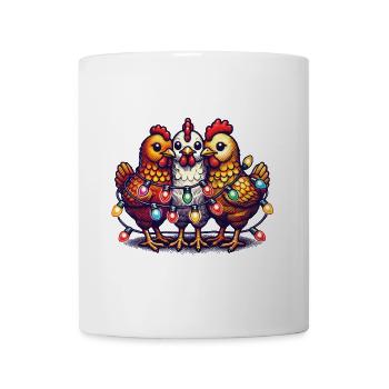 Poulets drôles de Noël avec des guirlandes lumineuses - Mug blanc - blanc - Devant