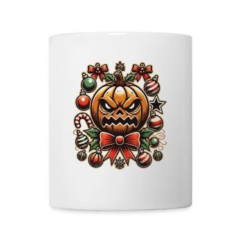 Halloween pumpkin with Christmas decoration - Mug - white - Front