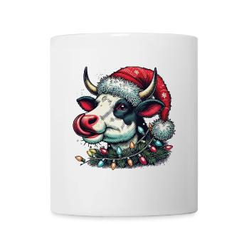 Lustige Kuh Mit Weihnachtsmütze - Tasse - Weiß - Vorne