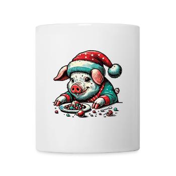 Gieriges Weihnachtsschwein - Tasse - Weiß - Vorne
