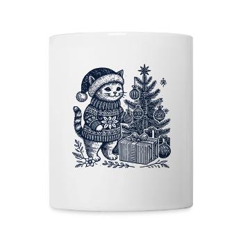 Lustige Katze Weihnachten Retro Vintage - Tasse - Weiß - Vorne