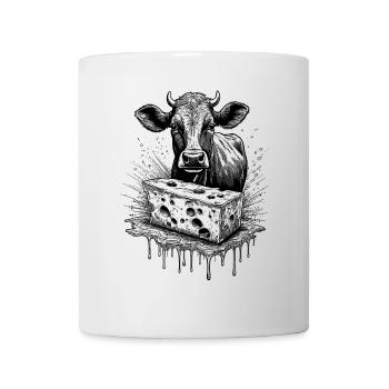 Kunstvolles Raclette-Shirt mit rustikalem Kuhmotiv - Tasse - Weiß - Vorne