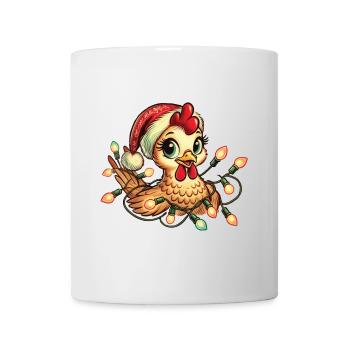 Poulet Joyeux Noël avec guirlandes lumineuses - Mug blanc - blanc - Devant
