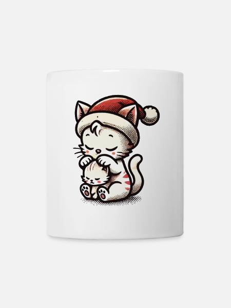 Süße Katzen Weihnachten Mit Mütze - Tasse - Weiß