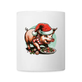 Weihnachtliches Völlerei Schwein Mit Mütze - Tasse - Weiß - Vorne