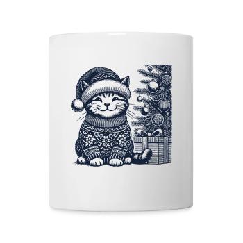 Drôle de chat Noël style vintage rétro - Mug blanc - blanc - Devant