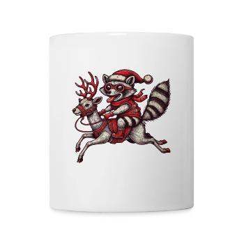 Wild raccoon riding Christmas reindeer - Mug - white - Front