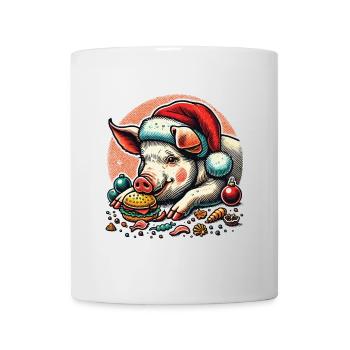 Greedy Christmas piglet in festive style - Mug - white - Front