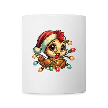Lustiges Weihnachtshuhn Mit Lichterkette - Tasse - Weiß - Vorne