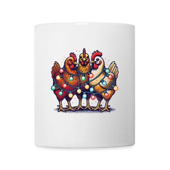 Poulets drôles de Noël avec des guirlandes lumineuses - Mug blanc - blanc - Devant