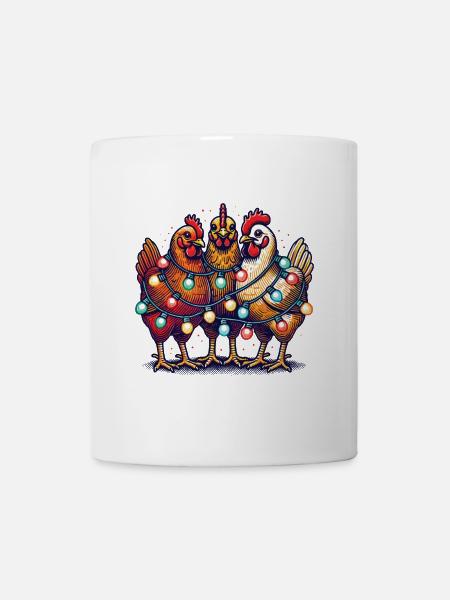 Weihnachten Lustige Hühner Mit Lichterkette - Tasse - Weiß