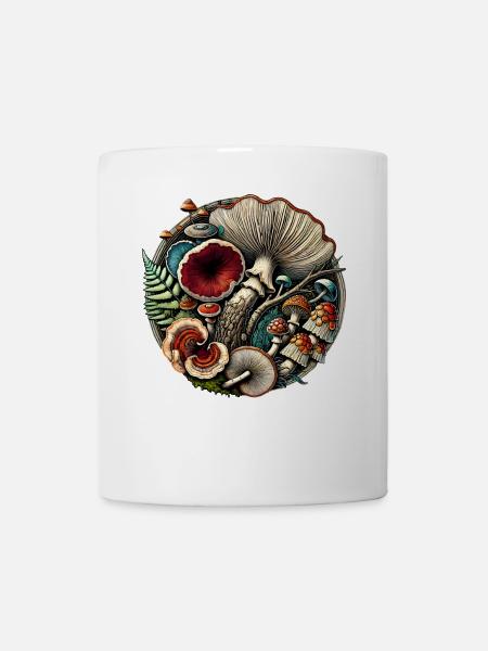 Design von komplizierten Pilzen und Waldelementen - Tasse - Weiß