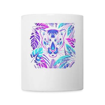 Panthère vive avec motif de feuilles tropicales - Mug blanc - blanc - Devant