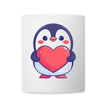 Pingouin tenant un cœur rouge - Adorable dessin animé - Mug blanc - blanc - Devant