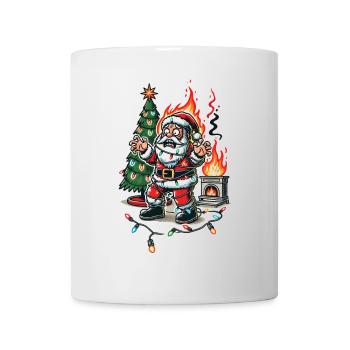 Santa Claus Electric Shock Chaos Cartoon Design - Mug - white - Front