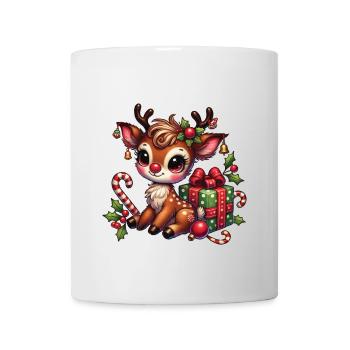 Christmas reindeer with gift - Mug - white - Front