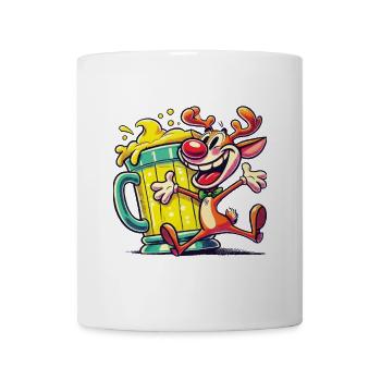 Renne de Noël avec chope de bière motif de dessin animé - Mug blanc - blanc - Devant