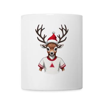 Renne de Noël avec chapeau de Père Noël - Mug blanc - blanc - Devant