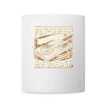 Eat Sleep Holzschnitzerei Wiederholung - Tasse - Weiß - Vorne
