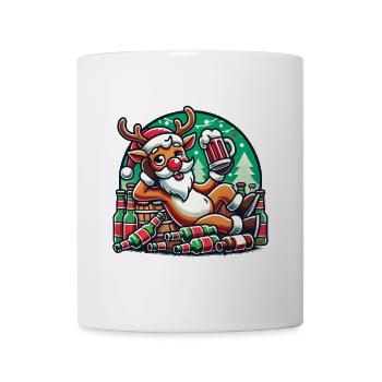 Funny reindeer with beer for Christmas - Mug - white - Front