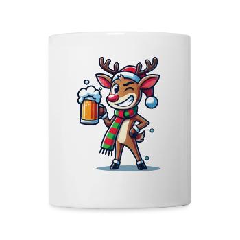 Funny Christmas Reindeer With Beer Mug - Mug - white - Front