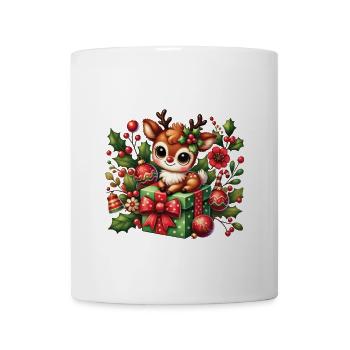 Mignon renne de Noël avec cadeau - Mug blanc - blanc - Devant