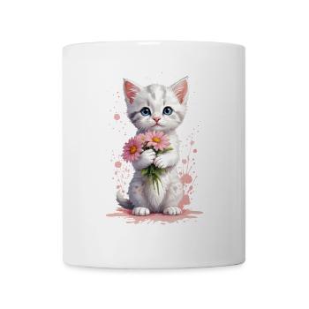 Playful Kitty with Pink Blossoms - Mug - white - Front