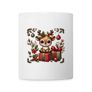 Niedliches Rentier Mit Weihnachtsgeschenken - Tasse - Weiß - Vorne