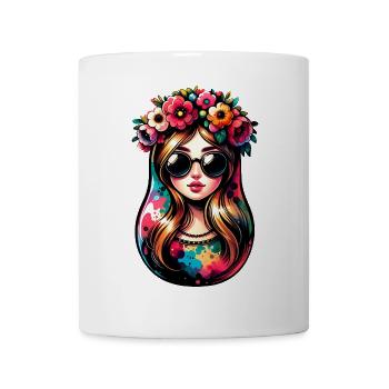 Russian Girl Matryoshka Moscow with Sunglasses - Mug - white - Front