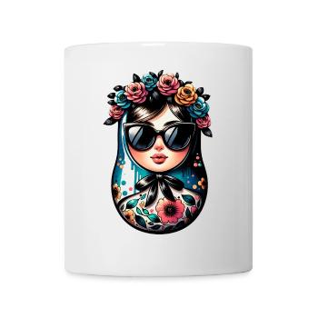 Russe Fille Matriochka Moscou avec des lunettes de soleil - Mug blanc - blanc - Devant