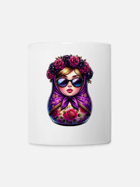 Russian Girl Matroschka Moskau mit Sonnenbrille - Tasse - Weiß