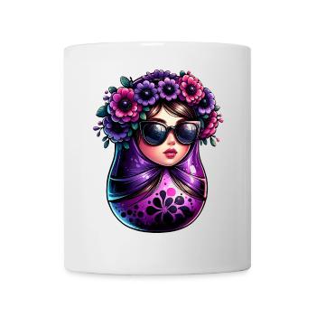 Russian Girl Matryoshka Moscow with Sunglasses - Mug - white - Front