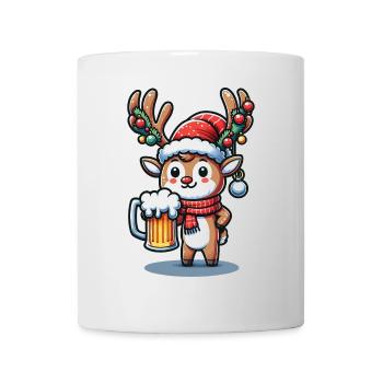 Christmas reindeer with beer mug - Mug - white - Front