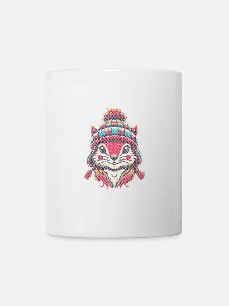 Winterlicher Strick-Look Eichhörnchen Mit Mütze - Tasse - Weiß