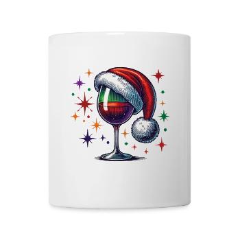 Weihnachtliches Weinglas Mit Weihnachtsmütze - Tasse - Weiß - Vorne