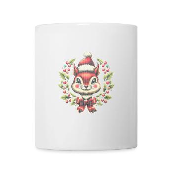 Weihnachtliches Eichhörnchen Mit Mütze Und Kranz - Tasse - Weiß - Vorne