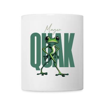 Cooler Cartoon-Frosch „Mager Quak“ Wortspiel - Tasse - Weiß - Vorne