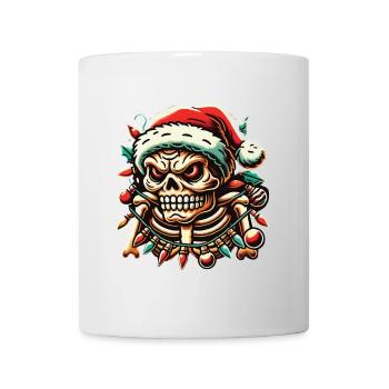 Weihnachtlicher Totenkopf Mit Lichterkette - Tasse - Weiß - Vorne