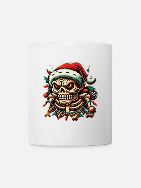 Weihnachtlicher Totenkopf Mit Lichterkette - Tasse - Weiß
